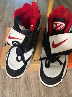 Nike Kids High-Top Sneakers in White, Black & Red
